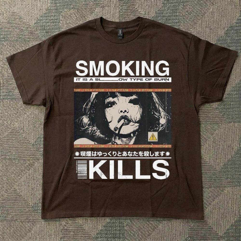 Brown Smoking Kills Girl Cotton Tee